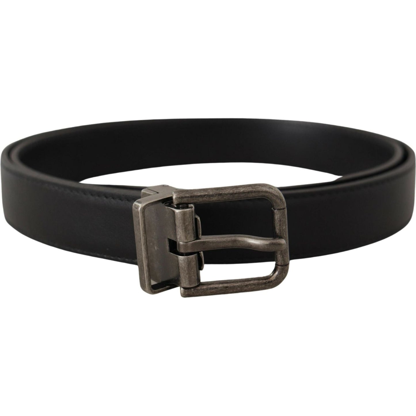 Dolce & Gabbana Black Plain Leather Vintage Logo Metal Buckle Belt BEL8583-85