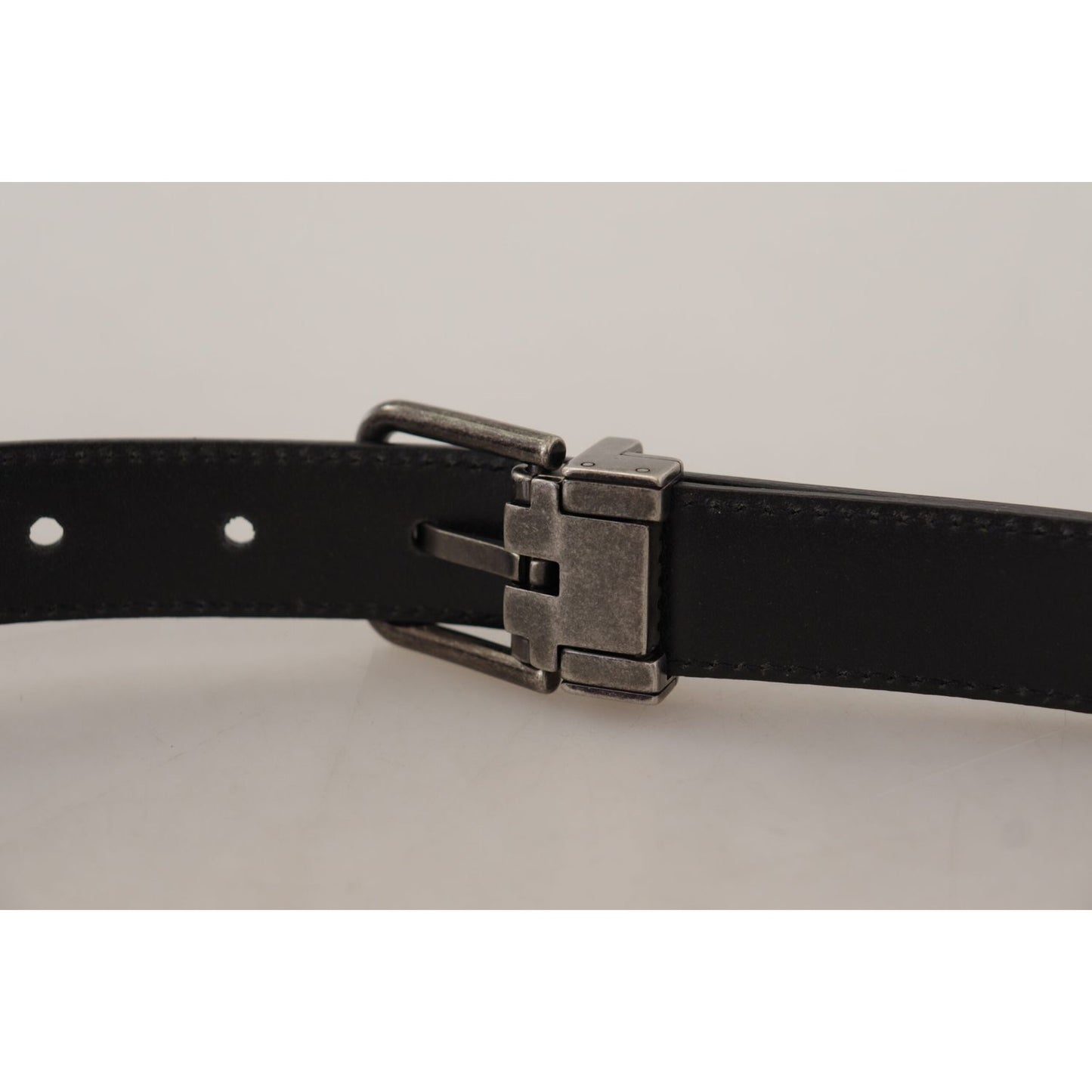 Dolce & Gabbana Black Plain Leather Vintage Logo Metal Buckle Belt BEL8583-85