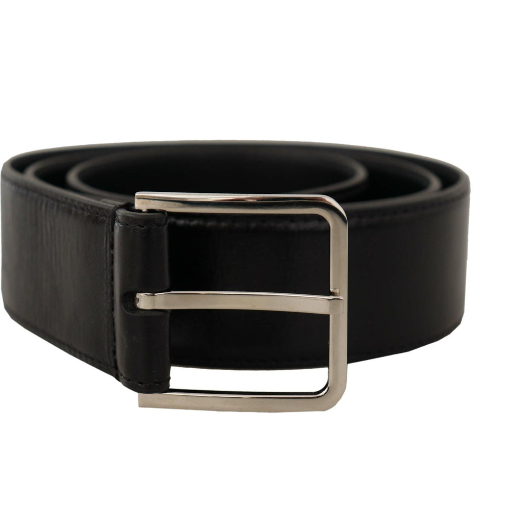 Dolce & Gabbana Black Calf Leather Logo Engraved Metal Buckle Belt BEL8587 -85
