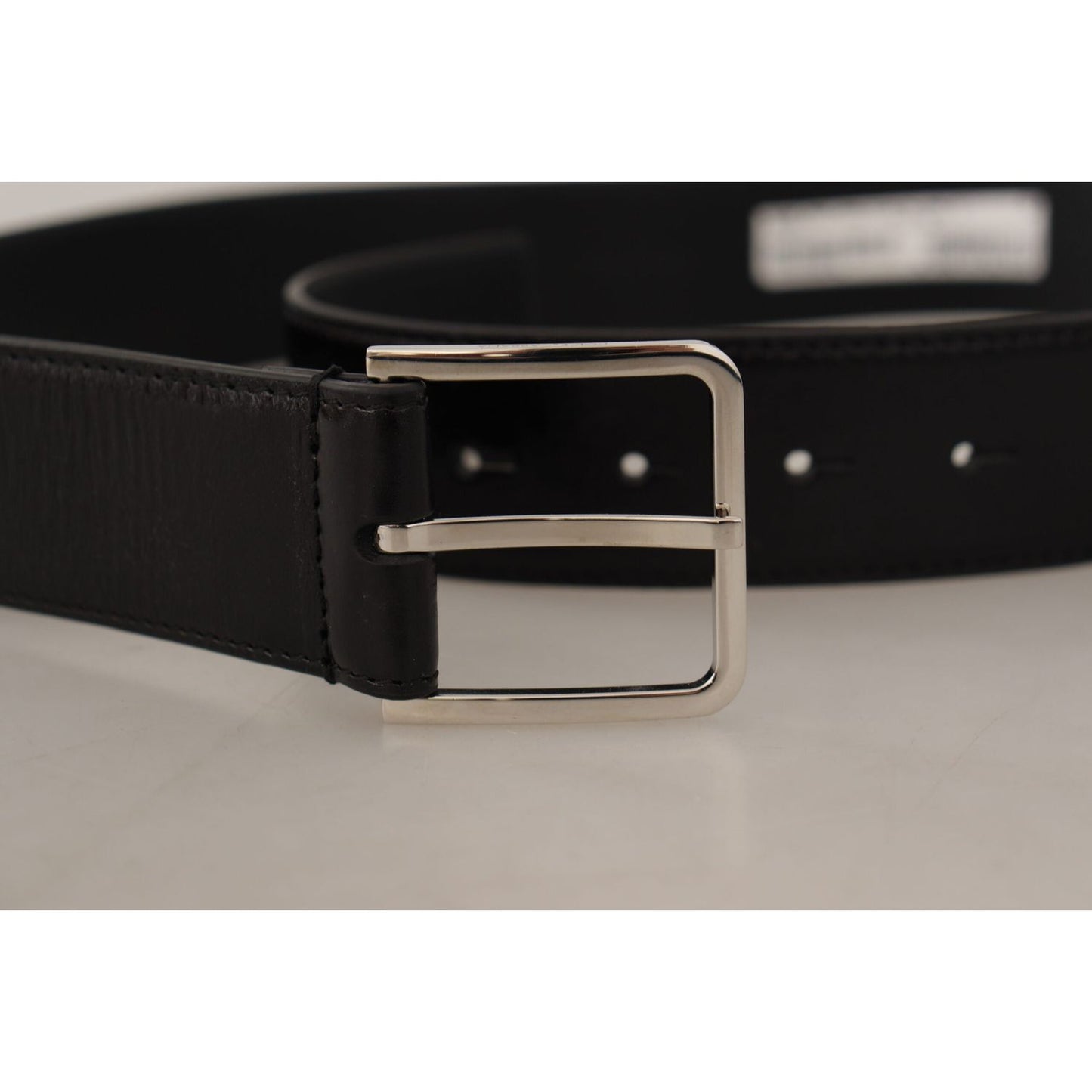 Dolce & Gabbana Black Calf Leather Logo Engraved Metal Buckle Belt BEL8587 -85