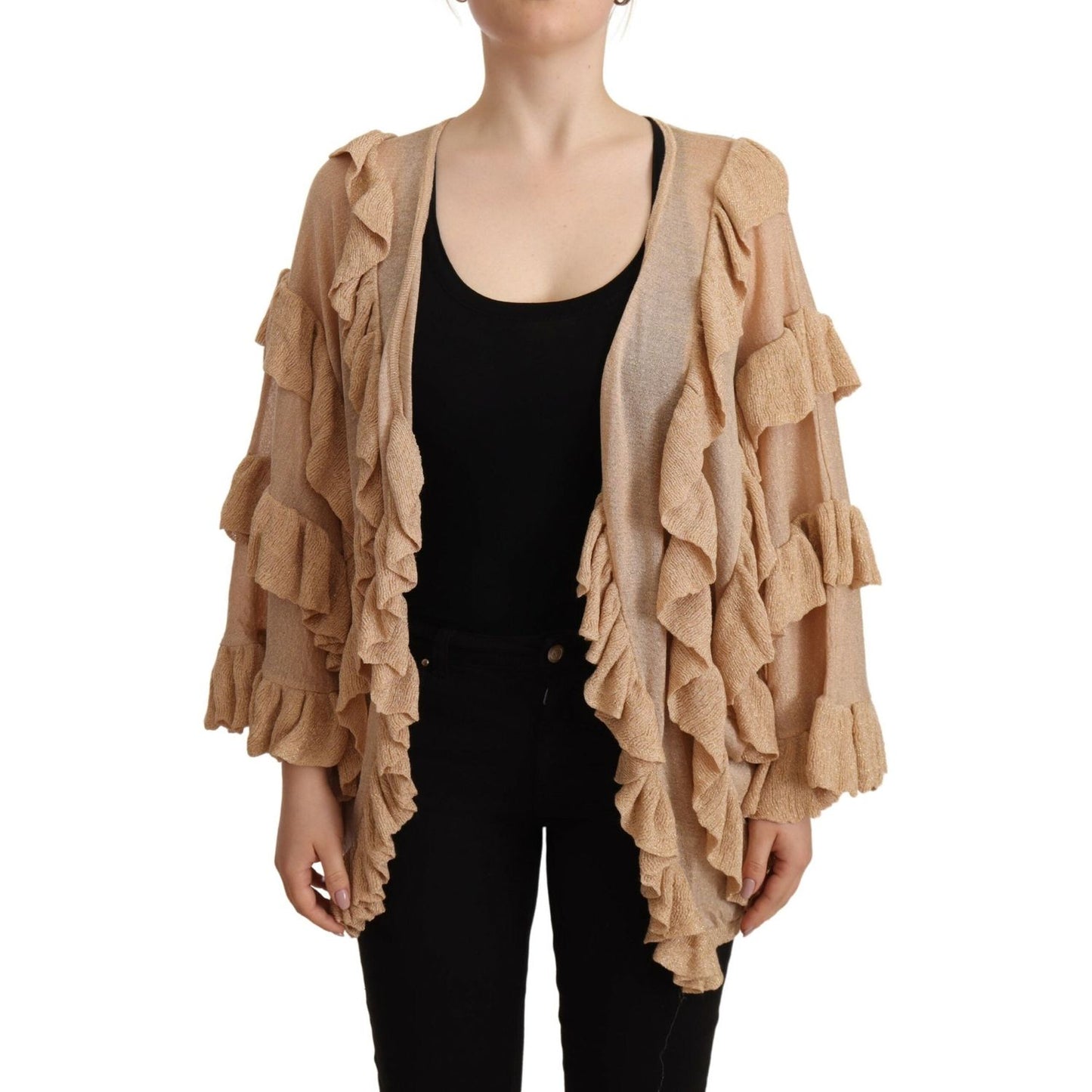 Aniye By Beige Ruffle Long Sleeves Open Front Cardigan Sweater TSH7190-40