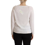 Alpha Studio White Long Sleeves Crewneck Pullover Sweater TSH7301-40