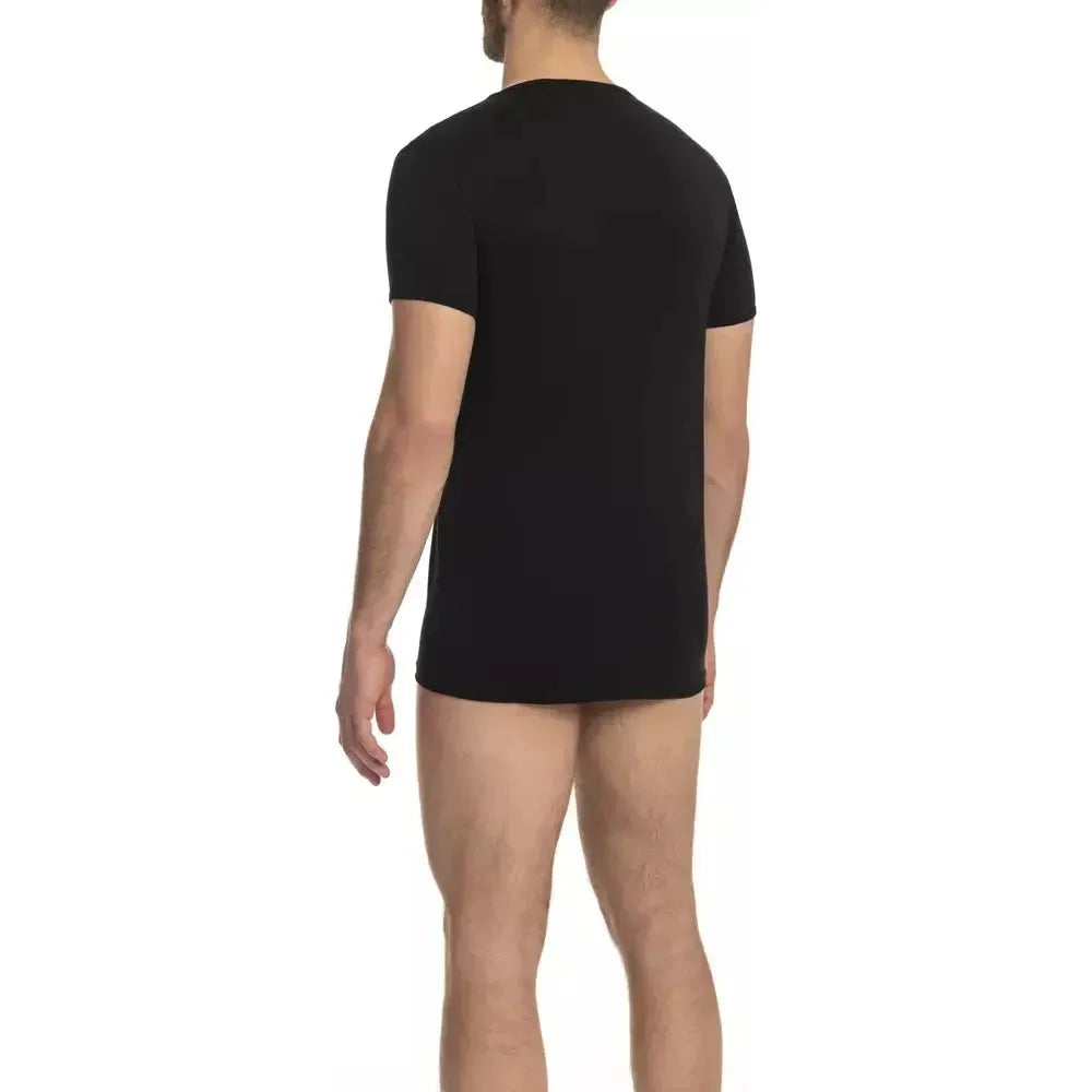 黑色时尚 V 领徽标 T 恤