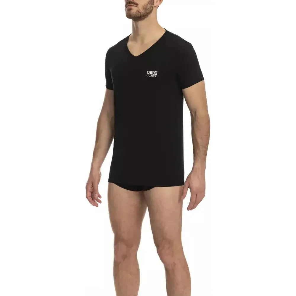 Cavalli Class Black Cotton Men T-Shirt CA-23756-S