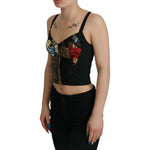 Dolce & Gabbana Black Patchwork Sicily Blouse Corset Cropped Top TSH8005-36