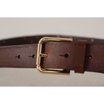 Dolce & Gabbana Brown Leather Studded Gold Tone Metal Buckle Belt BEL8612-90