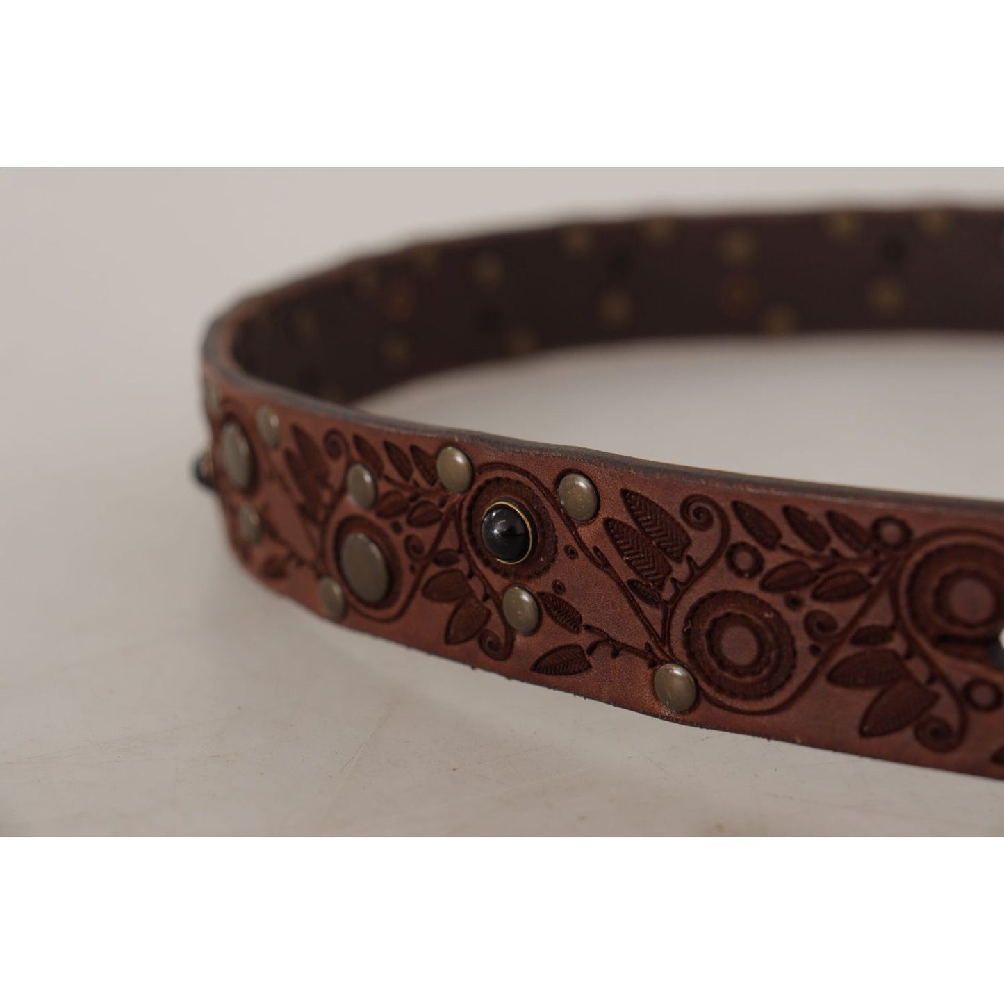 Dolce & Gabbana Brown Calf Leather Embossed Gold Metal Buckle