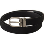 Dolce & Gabbana Black Calf Canvas Silver Tone Logo Metal Belt BEL8623-110