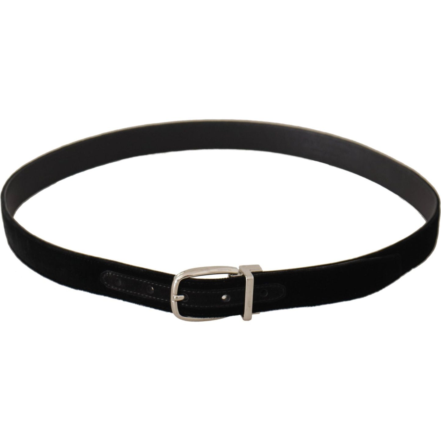 Dolce & Gabbana Black Casual Velvet Silver Tone Metal Buckle Belt BEL8625-80