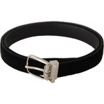 Dolce & Gabbana Black Casual Velvet Silver Tone Metal Buckle Belt BEL8625-80