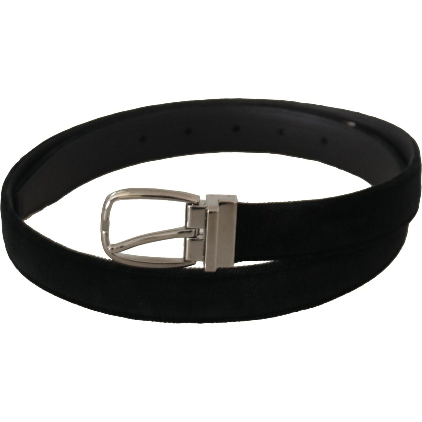 Dolce & Gabbana Black Classic Velvet Silver Tone Metal Buckle Belt BEL8626-90