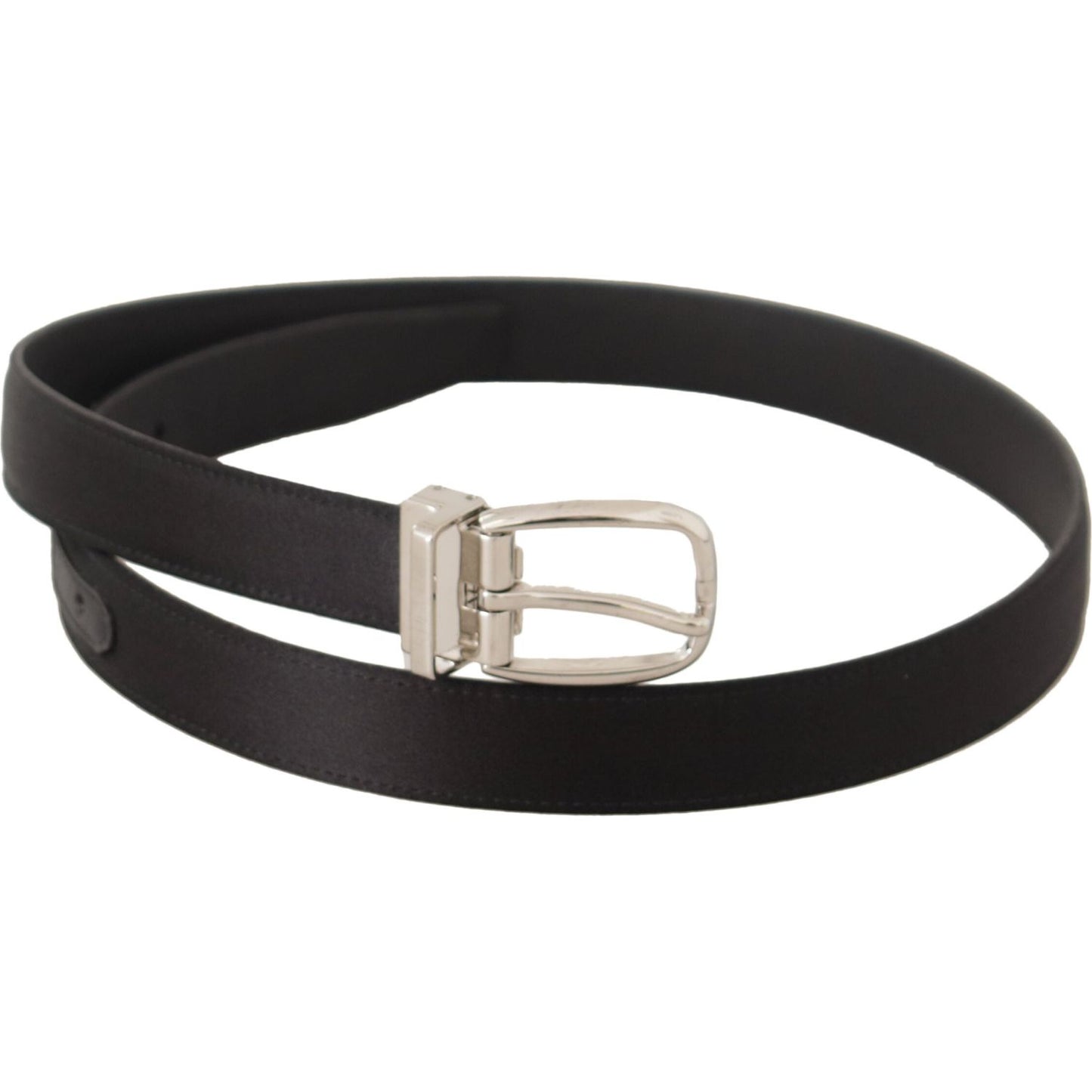Dolce & Gabbana Black Canvas Leather Silver Logo Metal Buckle Belt BEL8632-35