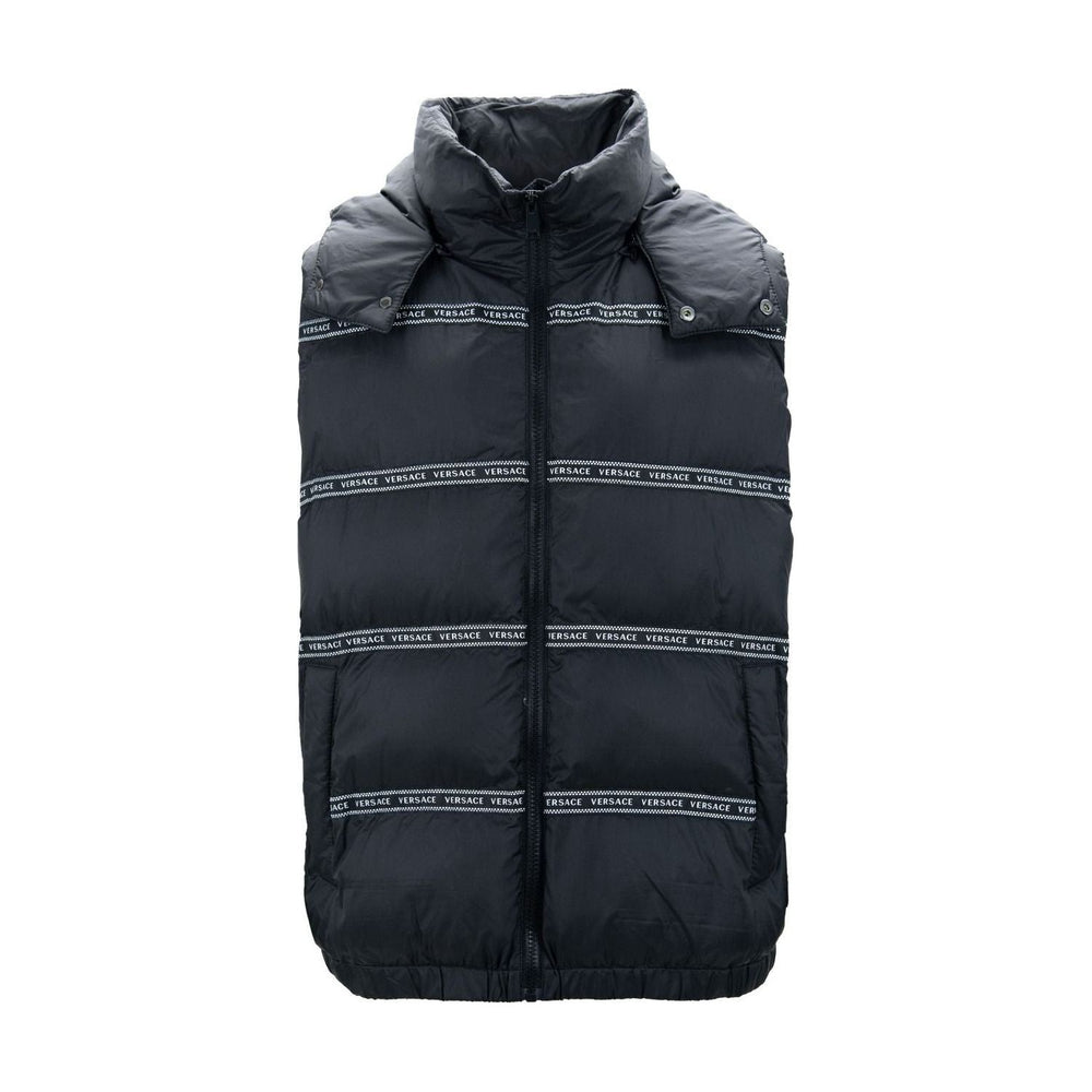 Versace Elegant Black Logo Band Vest with Detachable Hood 8054712636363