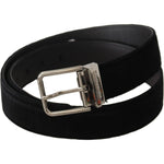 Dolce & Gabbana Black Velvet Silver Logo Engraved Metal Buckle Belt BEL8635#2-90