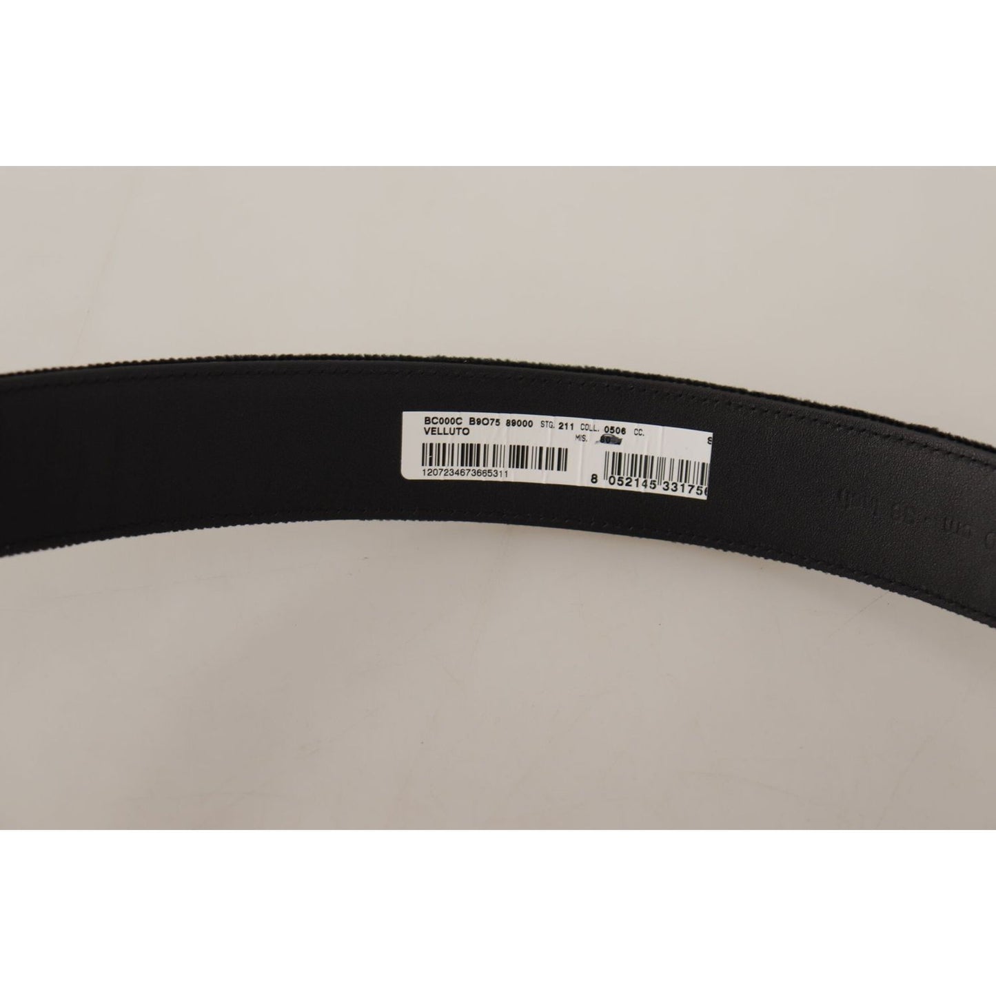 Dolce & Gabbana Black Velvet Silver Logo Engraved Metal Buckle Belt BEL8635#2-90