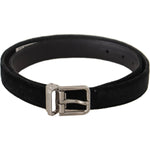 Dolce & Gabbana Black Casual Velvet Silver Metal Logo Buckle Belt BEL8636-95