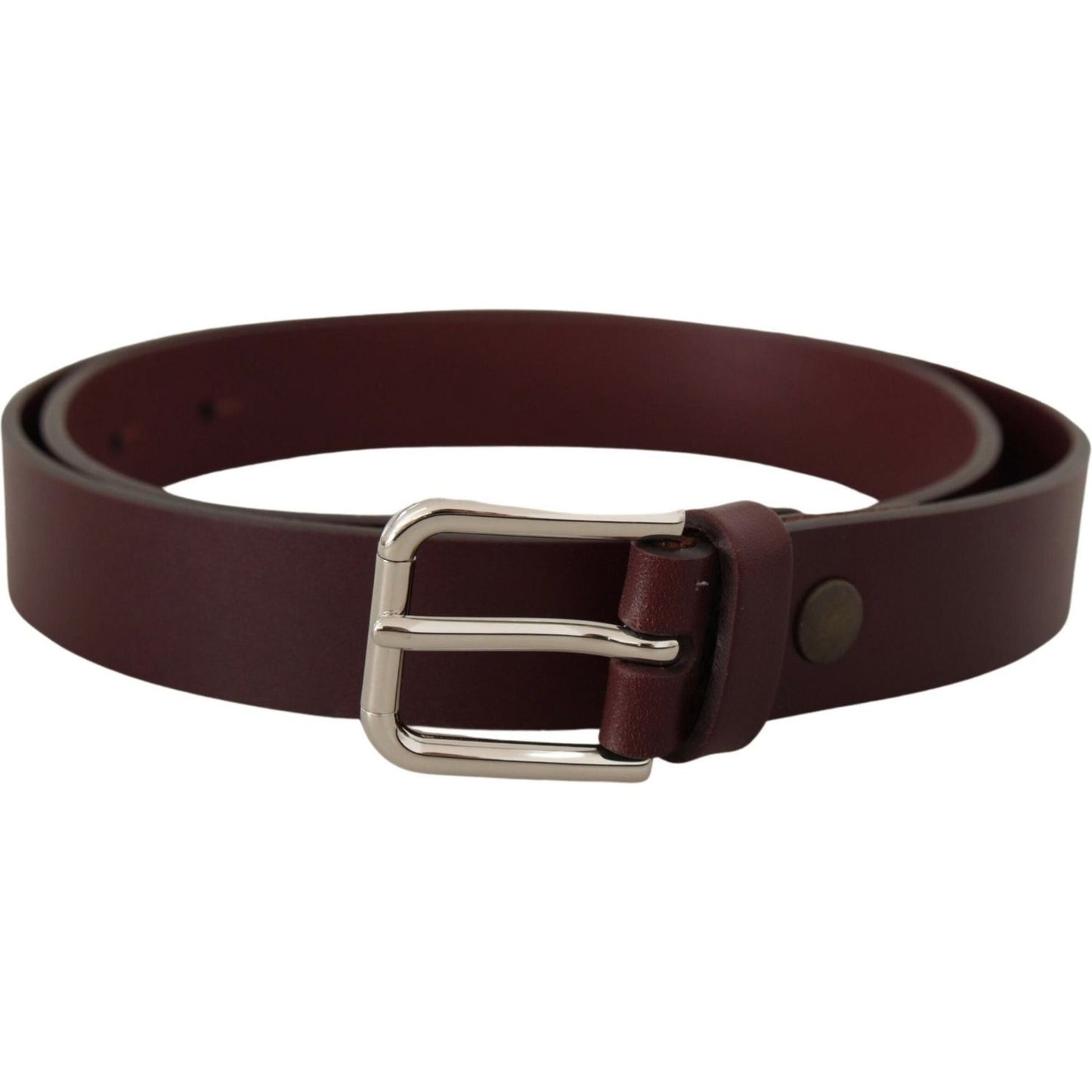 Dolce & Gabbana Maroon Calf Leather Silver Tone Metal Buckle Belt BEL8637#2-80