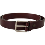 Dolce & Gabbana Maroon Calf Leather Silver Tone Metal Buckle Belt BEL8637#2-80