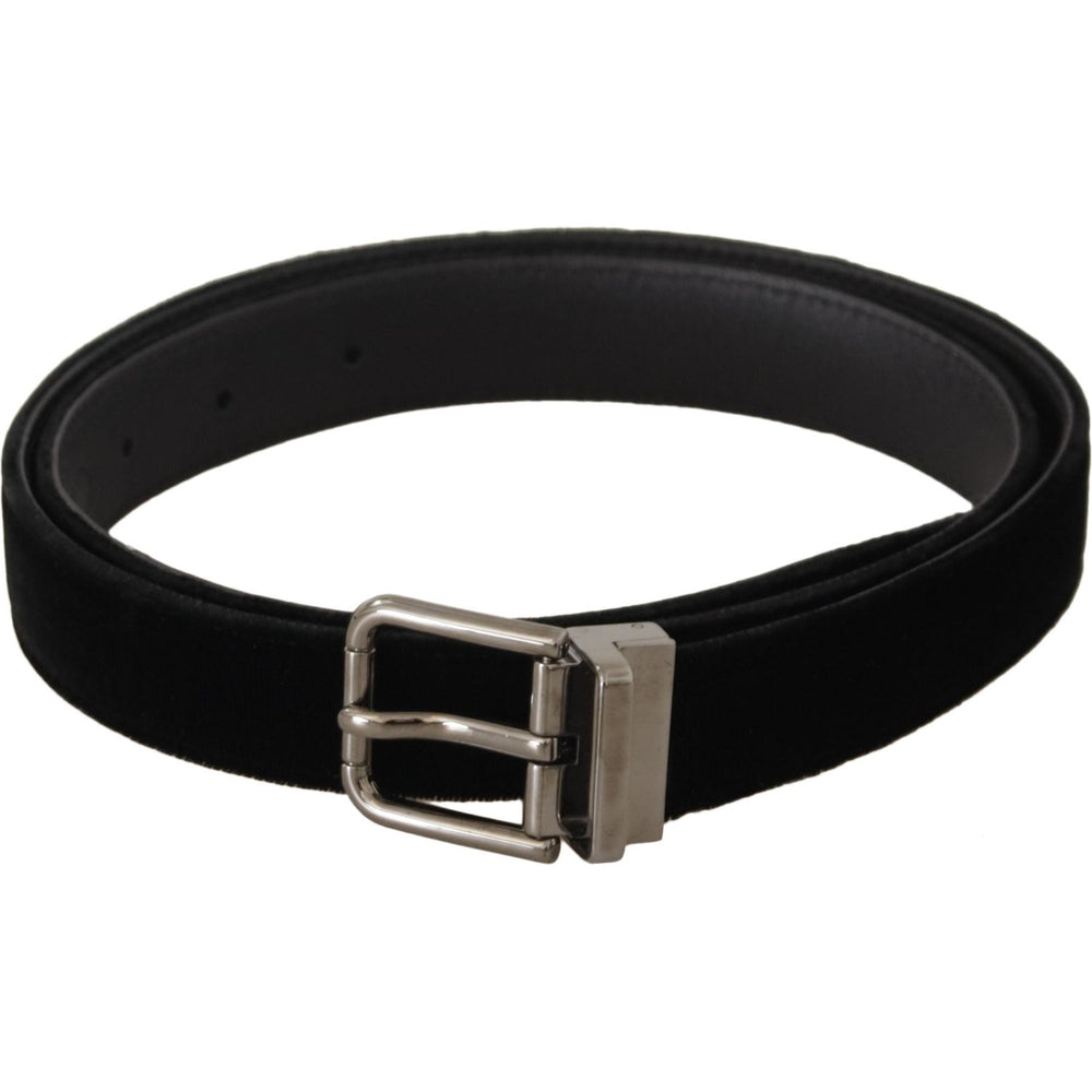 Dolce & Gabbana Black Classic Velvet Logo Engraved Metal Buckle Belt BEL8645-95