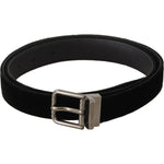 Dolce & Gabbana Black Classic Velvet Logo Engraved Metal Buckle Belt BEL8645-95