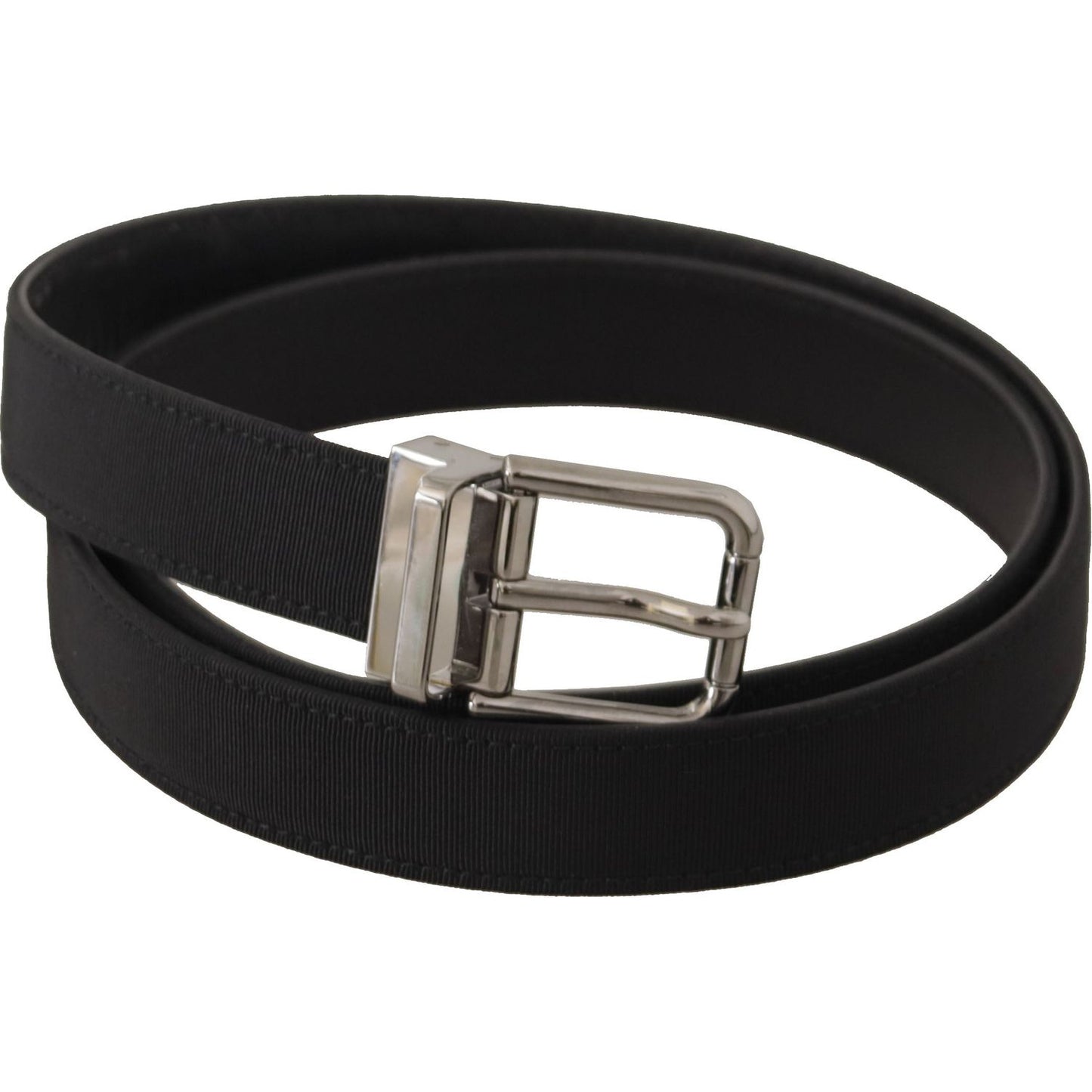 Dolce & Gabbana Black Canvas Leather Silver Metal Buckle Belt BEL8648-85