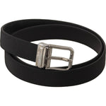 Dolce & Gabbana Black Canvas Leather Silver Metal Buckle Belt BEL8648-85