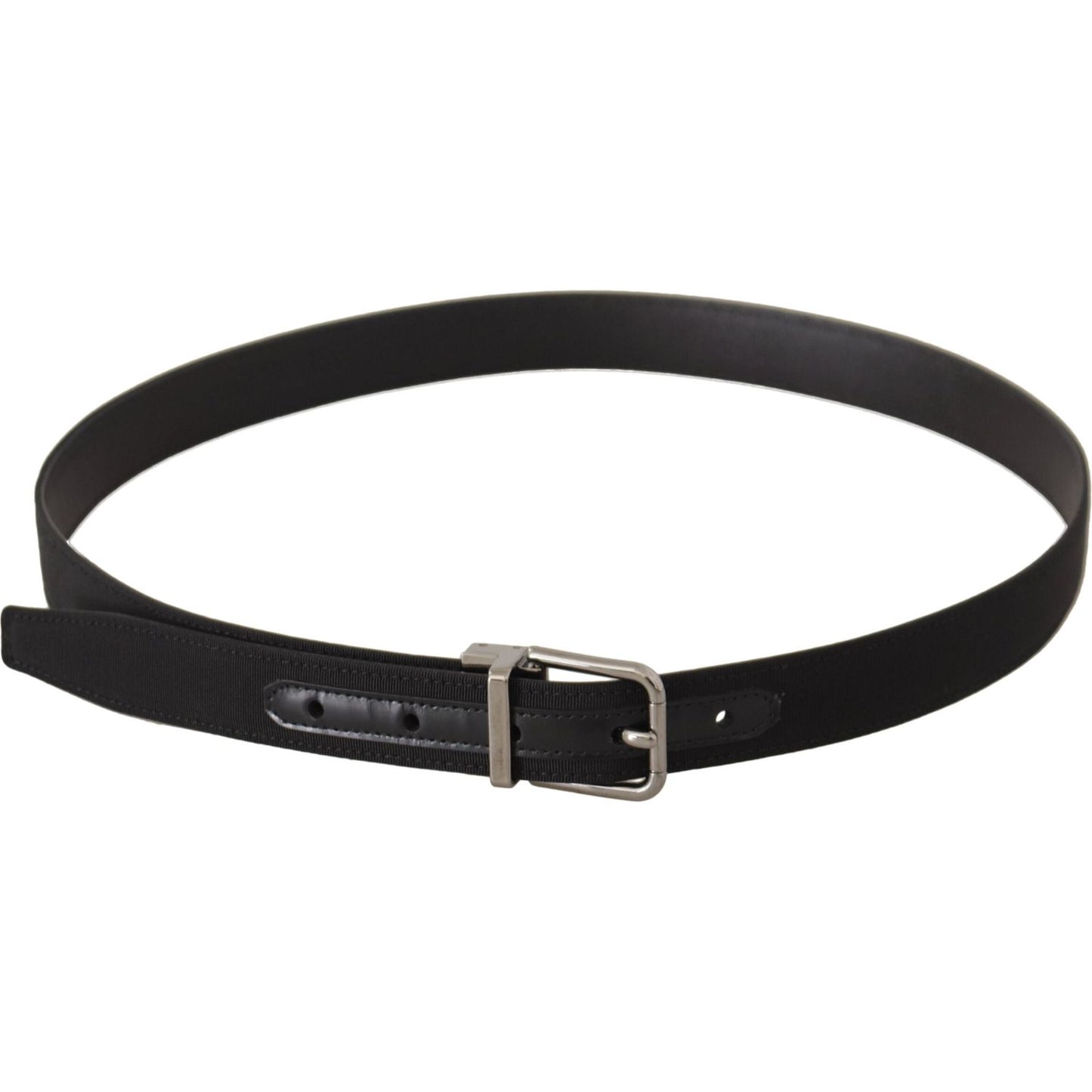 Dolce & Gabbana Black Canvas Leather Silver Metal Buckle Belt BEL8648-85