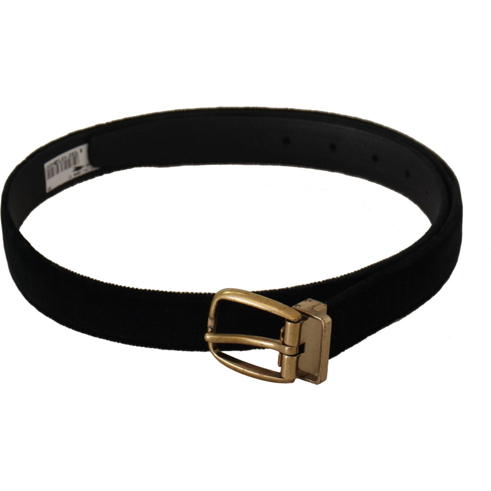 Dolce & Gabbana Black Velvet Leather Gold Tone Metal Buckle Belt BEL8652-90