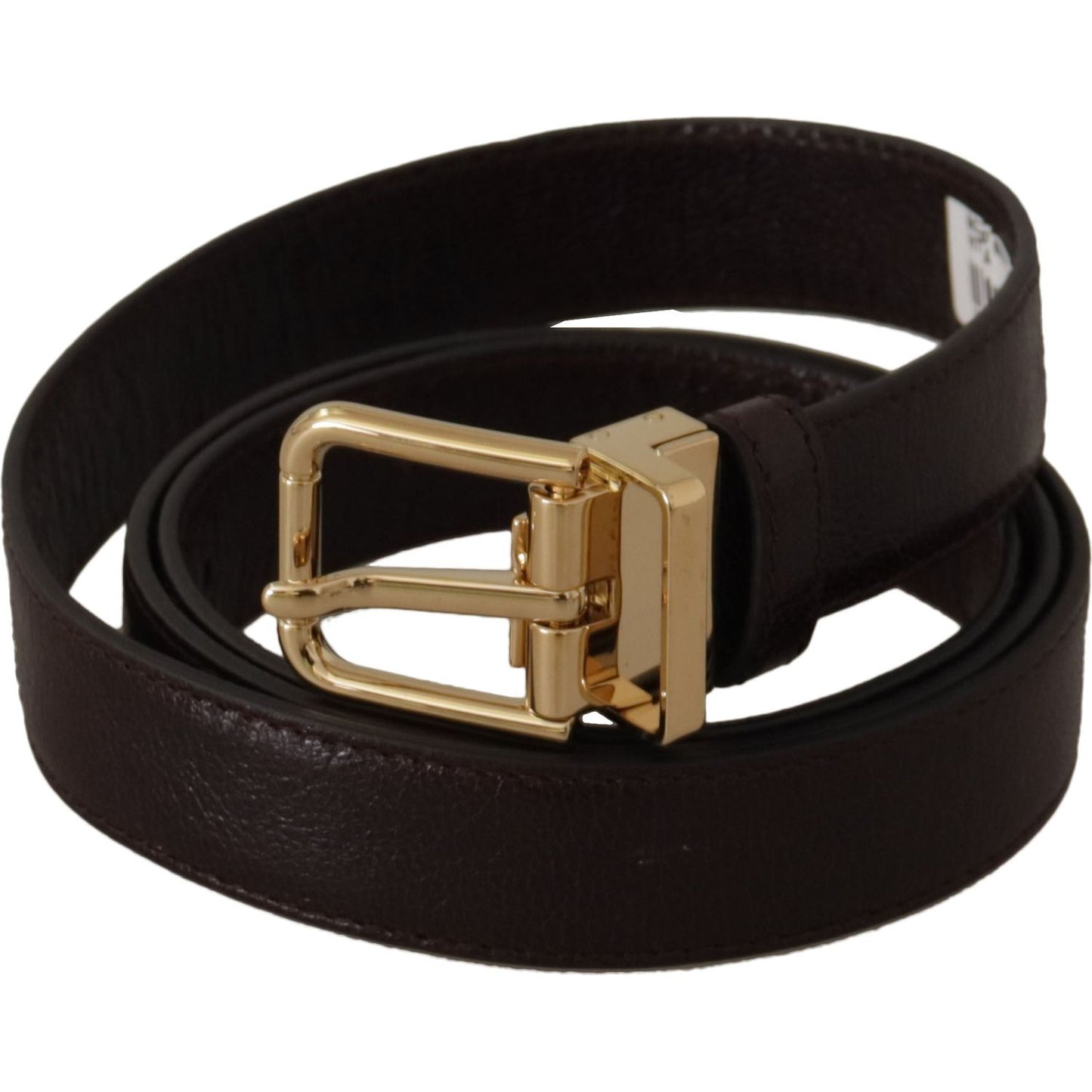 Dolce & Gabbana Brown Leather Gold Metal Buckle Belt