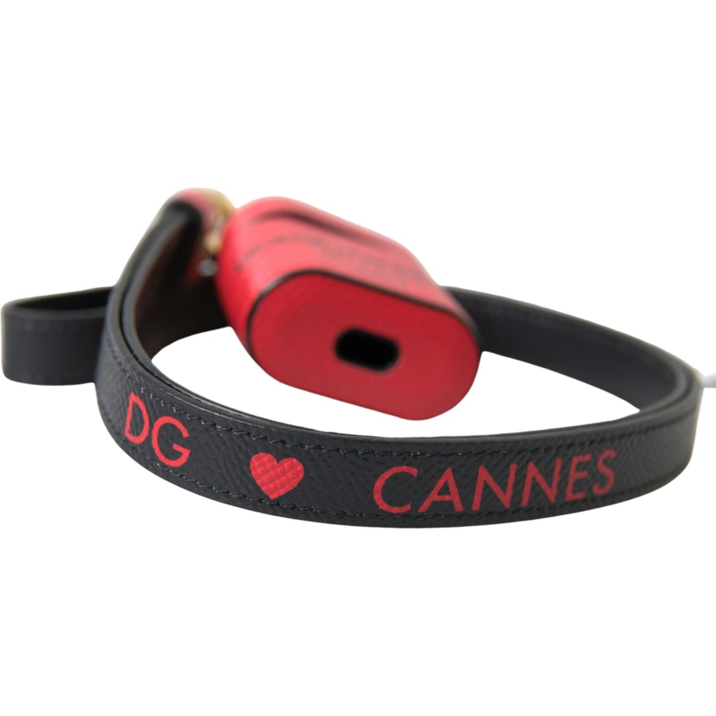 Dolce & Gabbana Red Black Calf Leather Logo Print Strap Airpods Case SMY101186
