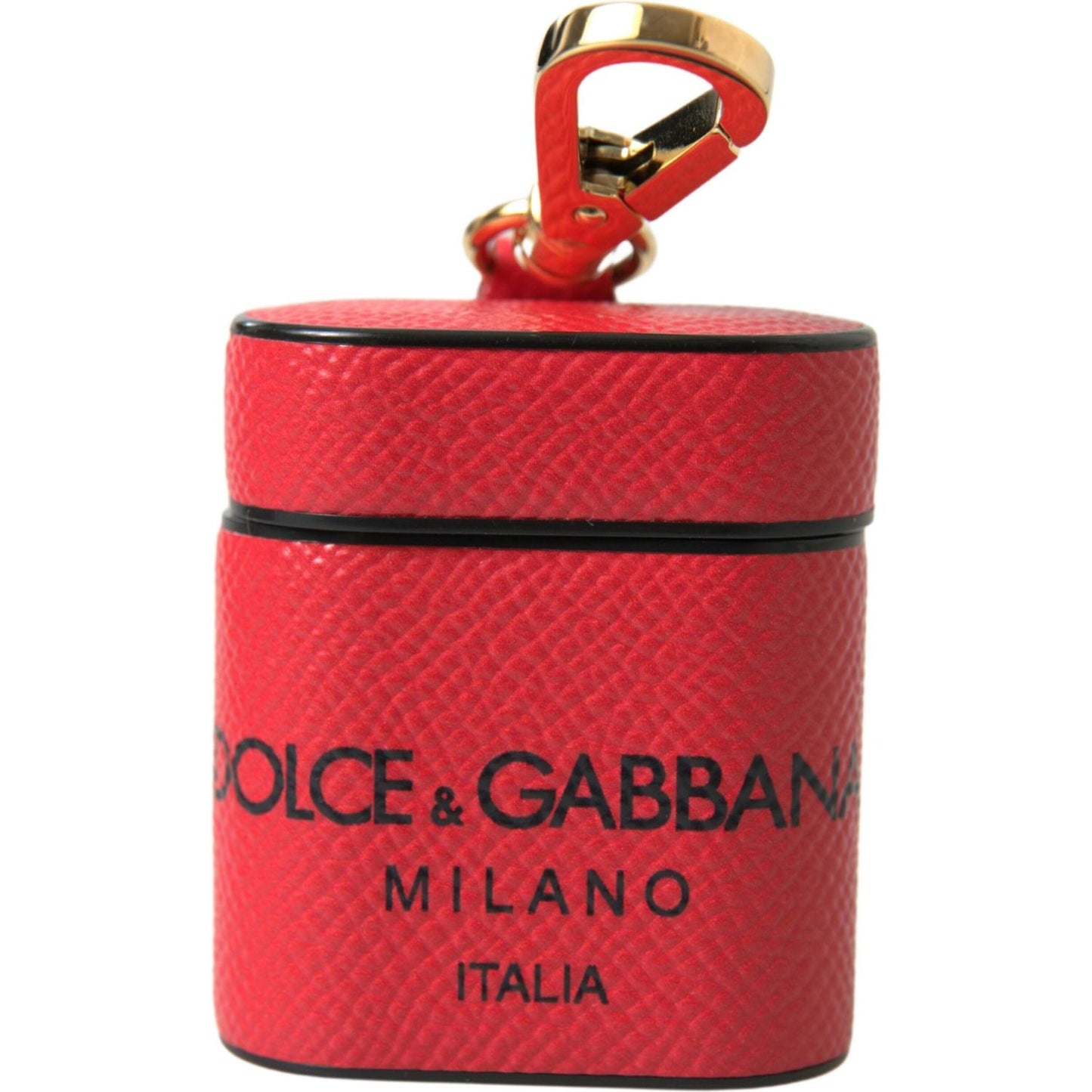 Dolce & Gabbana Red Black Calf Leather Logo Print Strap Airpods Case SMY101186