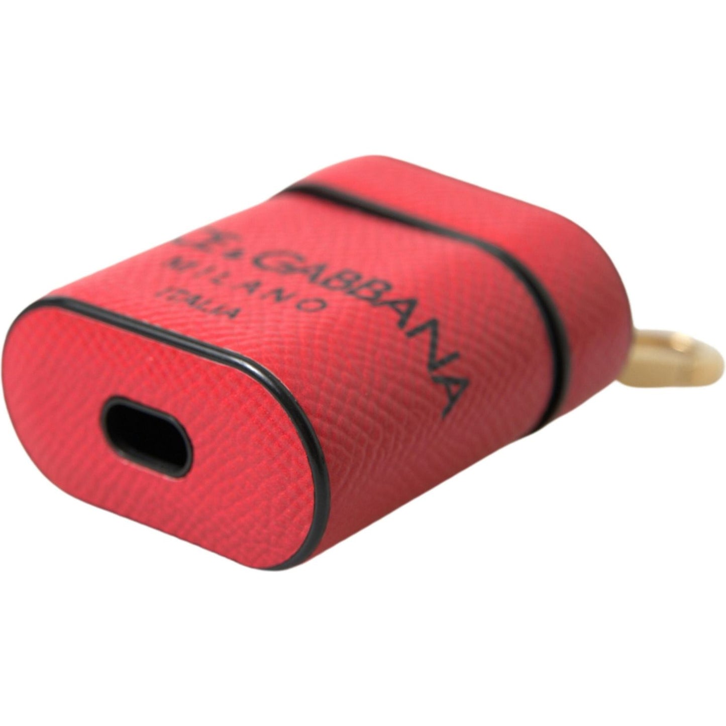 Dolce & Gabbana Red Black Calf Leather Logo Print Strap Airpods Case SMY101186