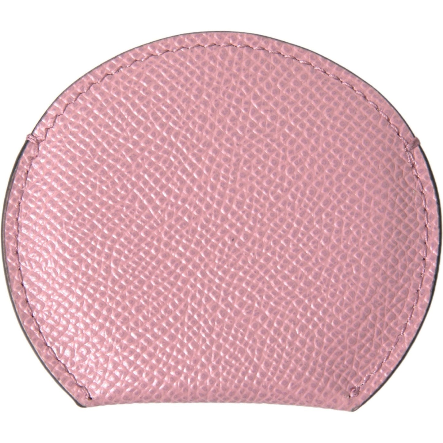 Dolce & Gabbana Pink Calfskin Leather Round Logo Print Hand Mirror Holder SMY101208