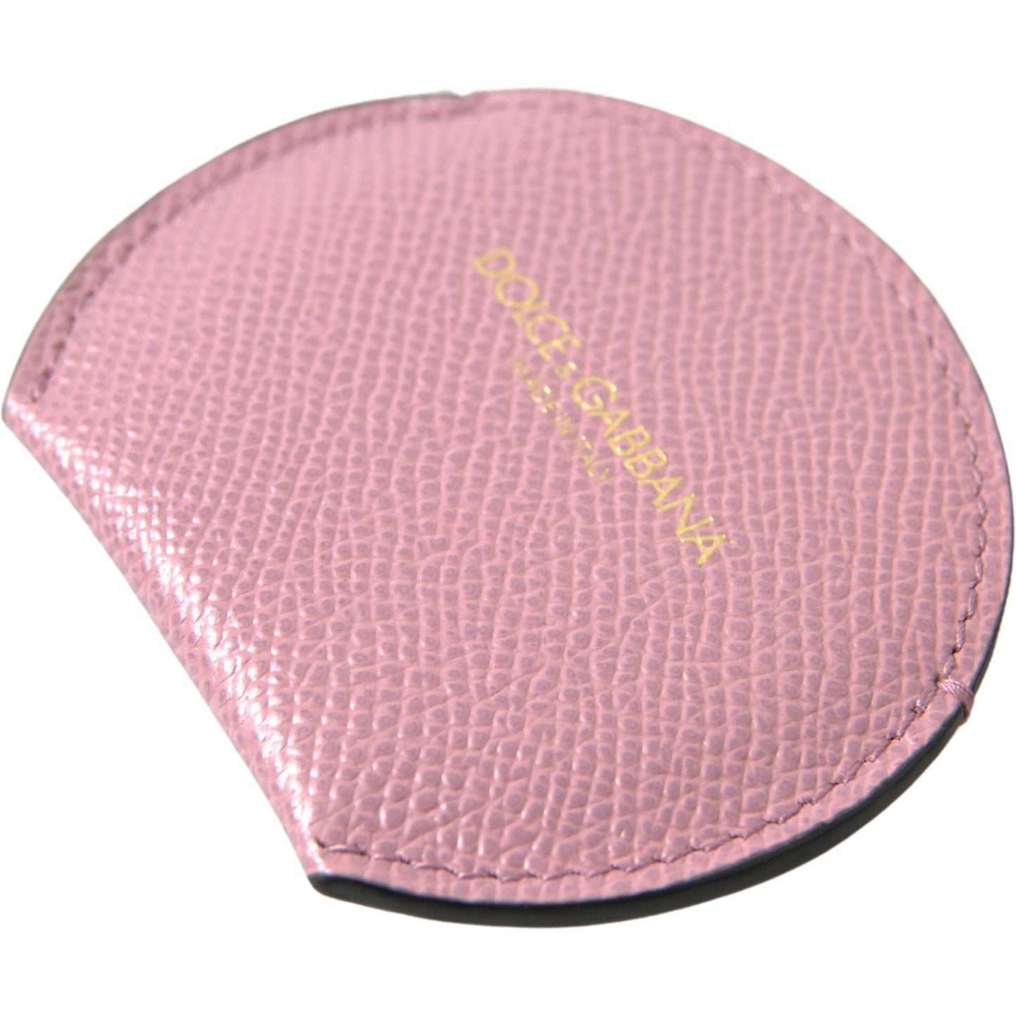 Dolce & Gabbana Pink Calfskin Leather Round Logo Print Hand Mirror Holder SMY101208