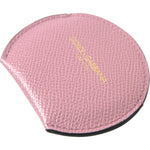 Dolce & Gabbana Pink Calfskin Leather Round Logo Print Hand Mirror Holder SMY101208