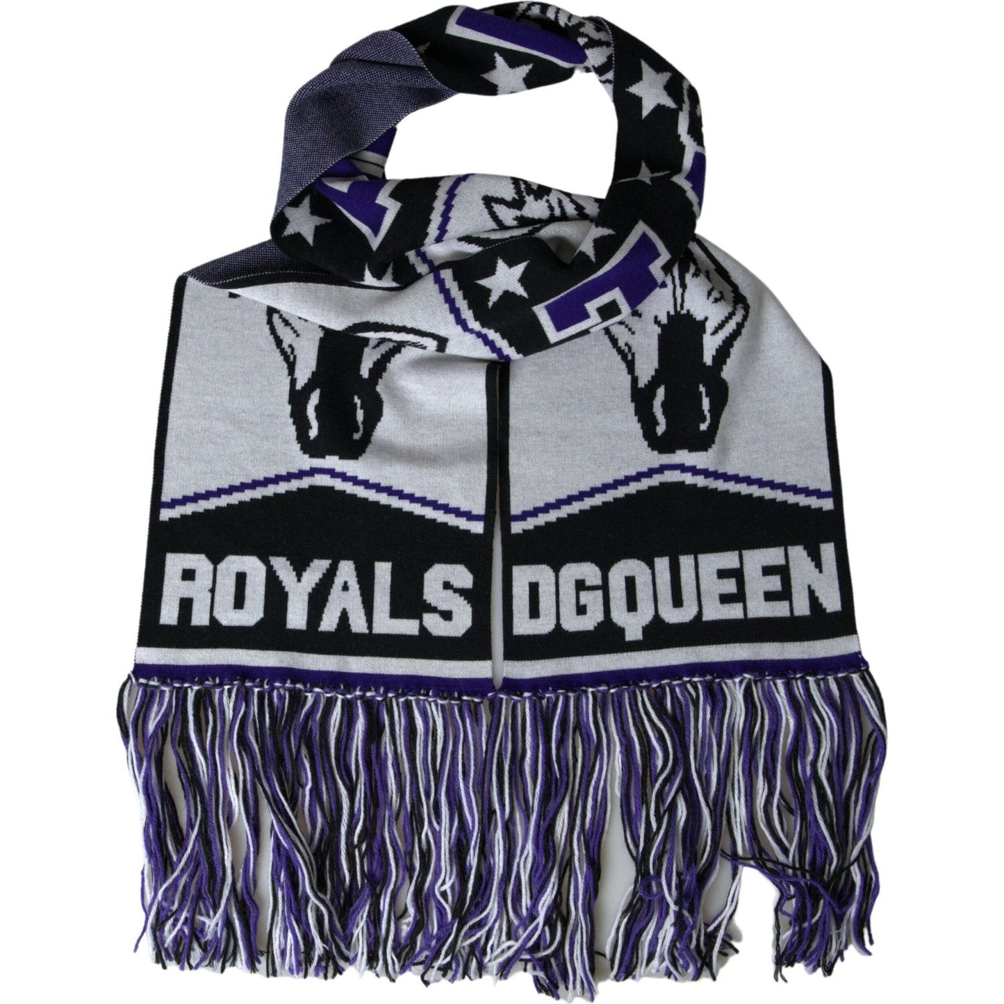 Dolce & Gabbana Multicolor Wool DG Queen Wrap Fringe Scarf MS7020