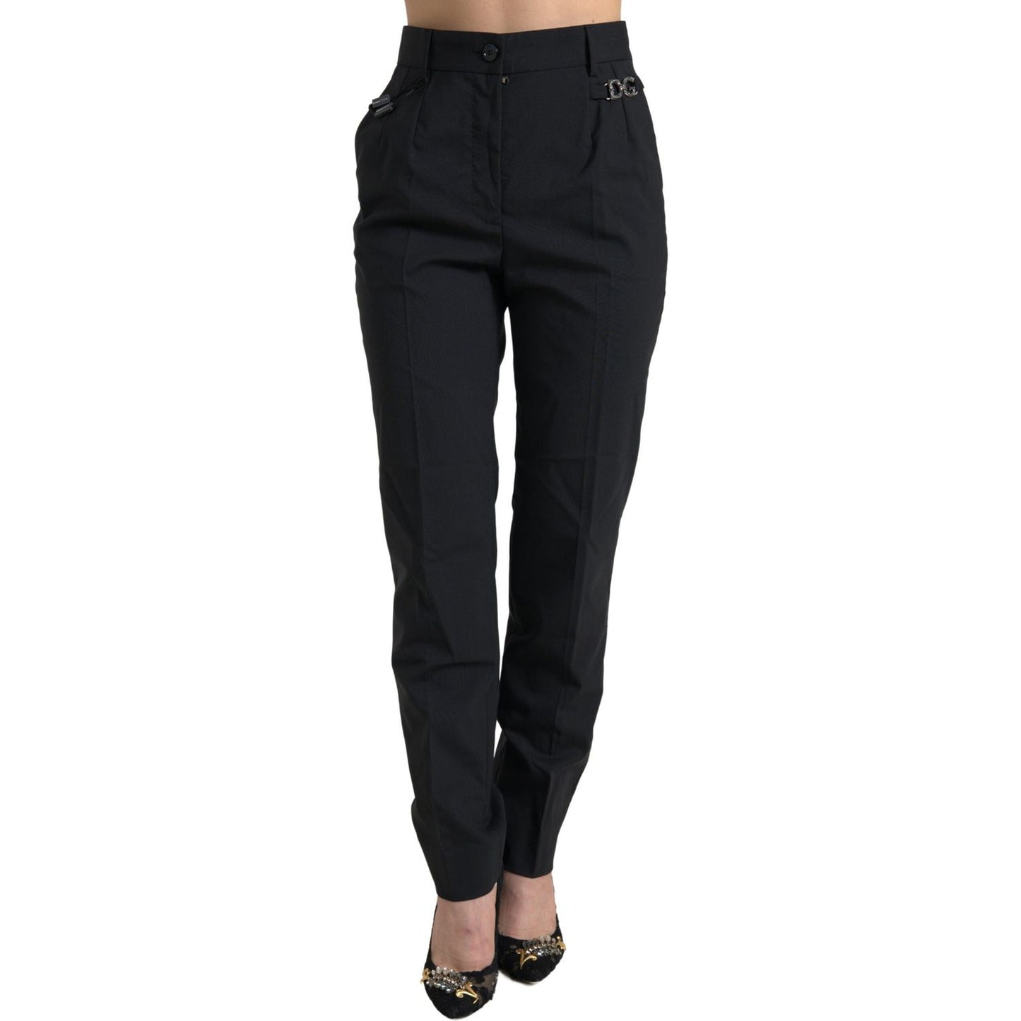 Dolce & Gabbana Black Wool High Waist Tapered Pants PAN74763-38