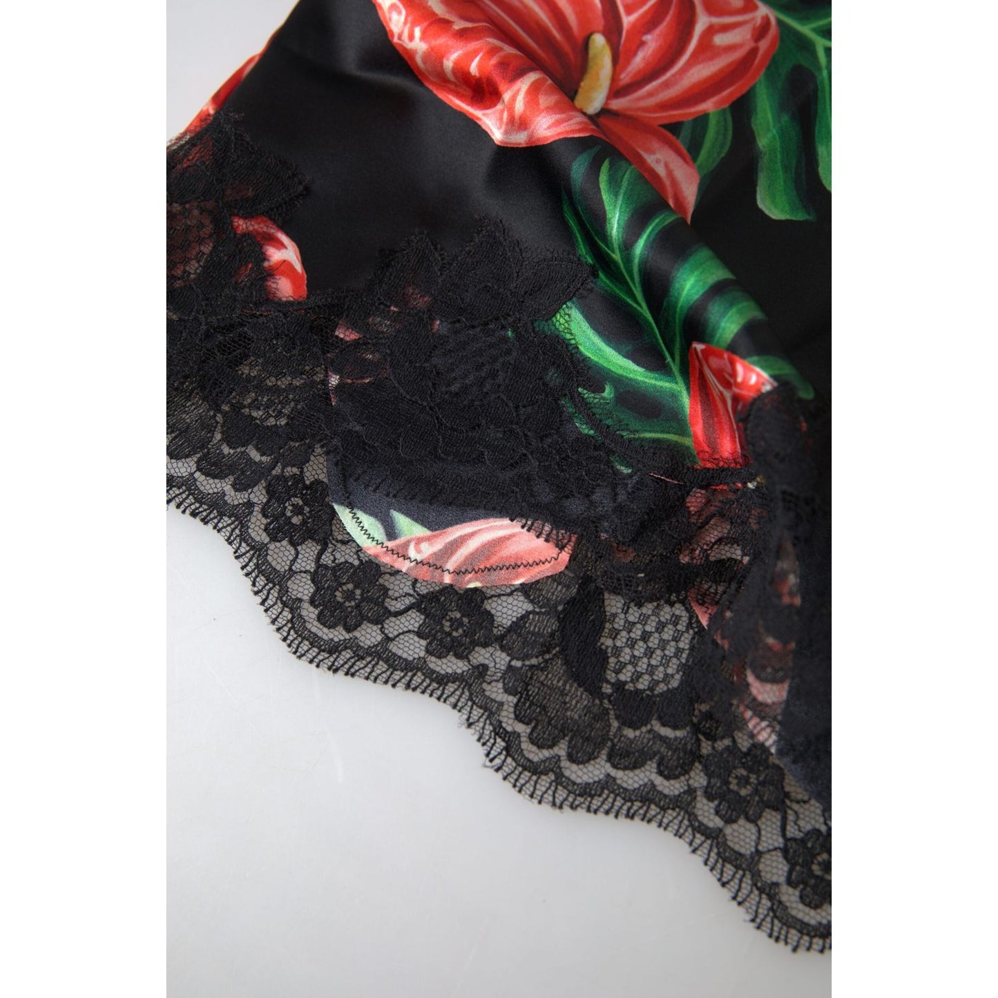 Dolce & Gabbana Black Anthurium Print Silk Camisole Top Underwear BIK1716-1