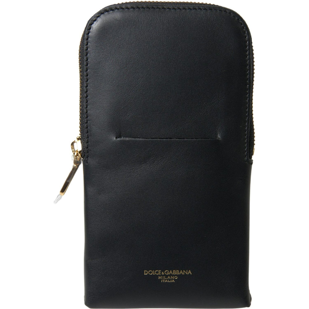 Dolce & Gabbana Black Leather Men Purse Double Belt Strap Bracelet Bag BAG1082