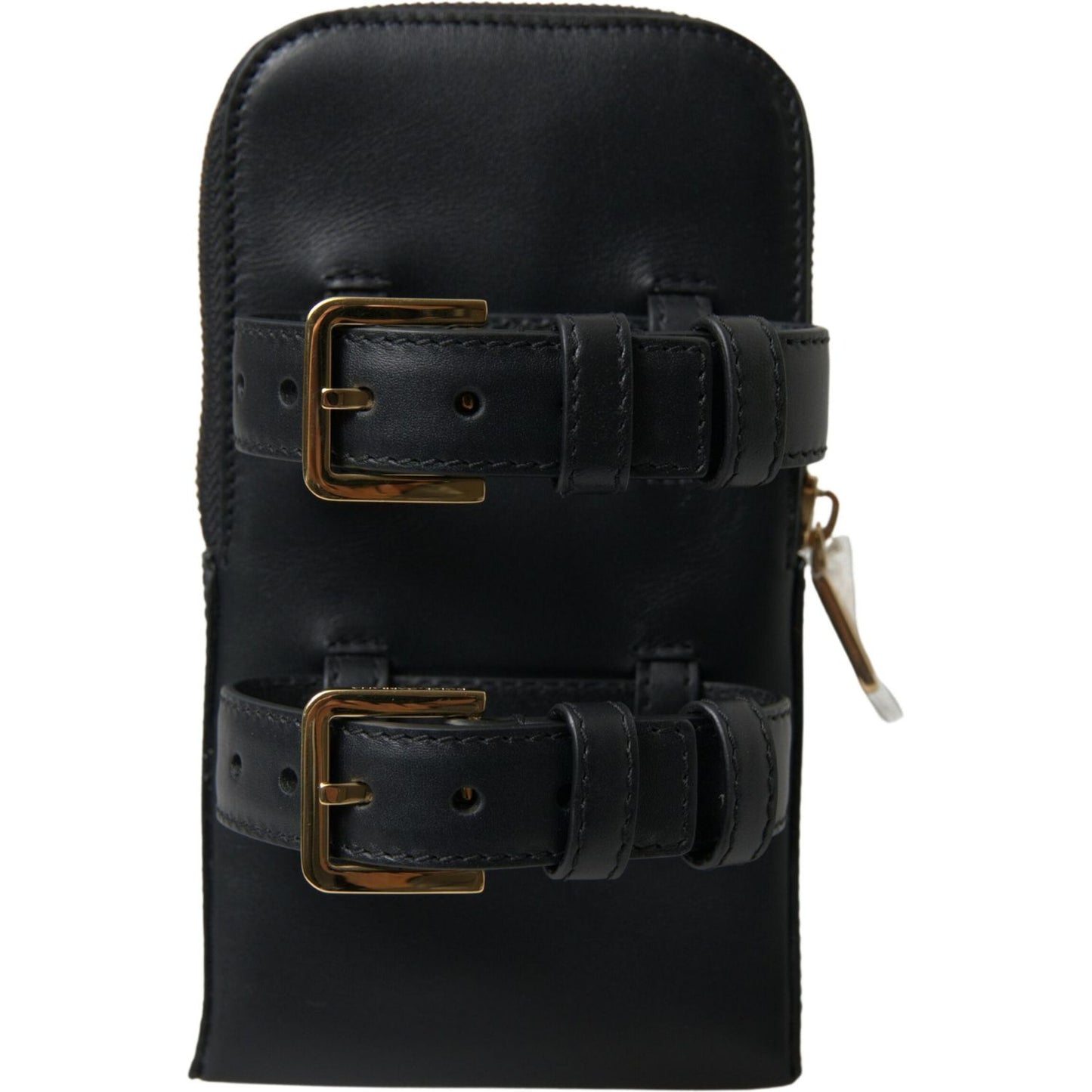 Dolce & Gabbana Black Leather Men Purse Double Belt Strap Bracelet Bag BAG1082