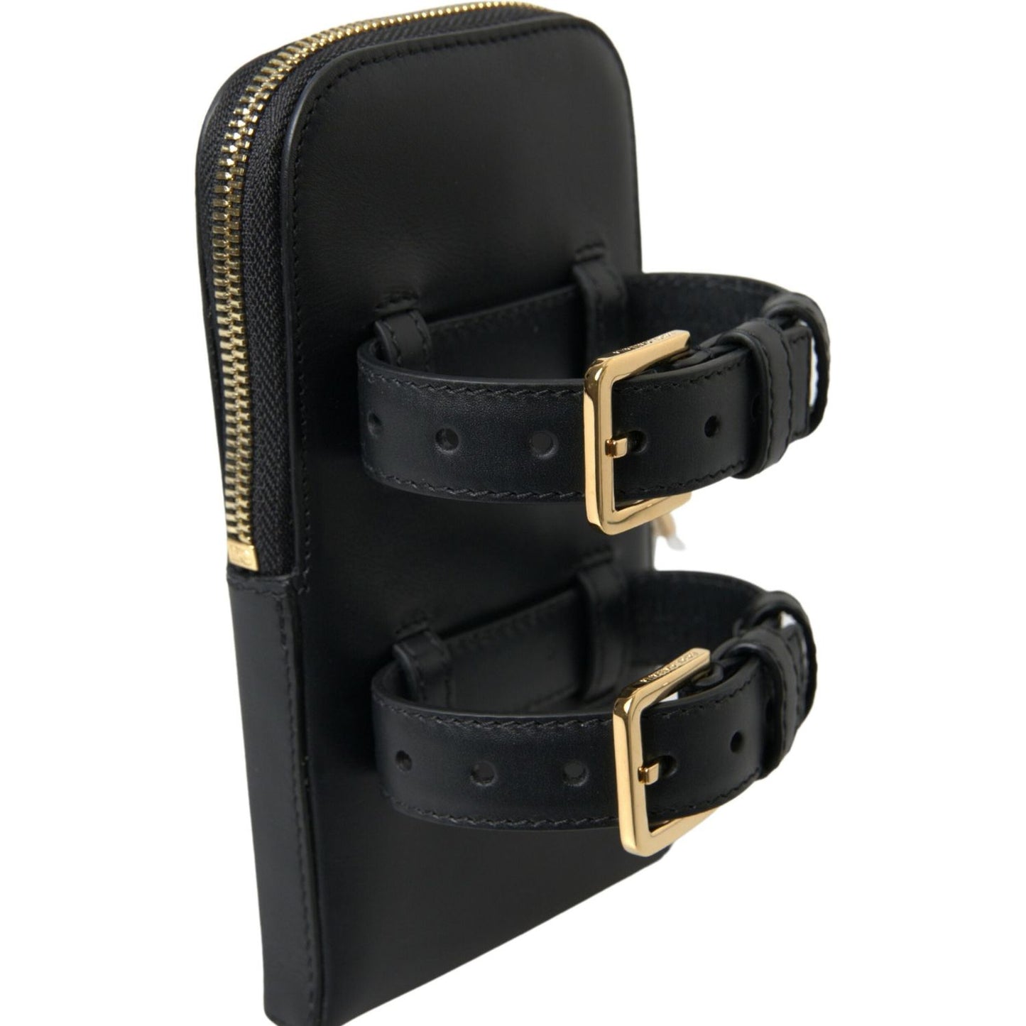 Dolce & Gabbana Black Leather Men Purse Double Belt Strap Bracelet Bag BAG1082