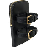 Dolce & Gabbana Black Leather Men Purse Double Belt Strap Bracelet Bag BAG1082