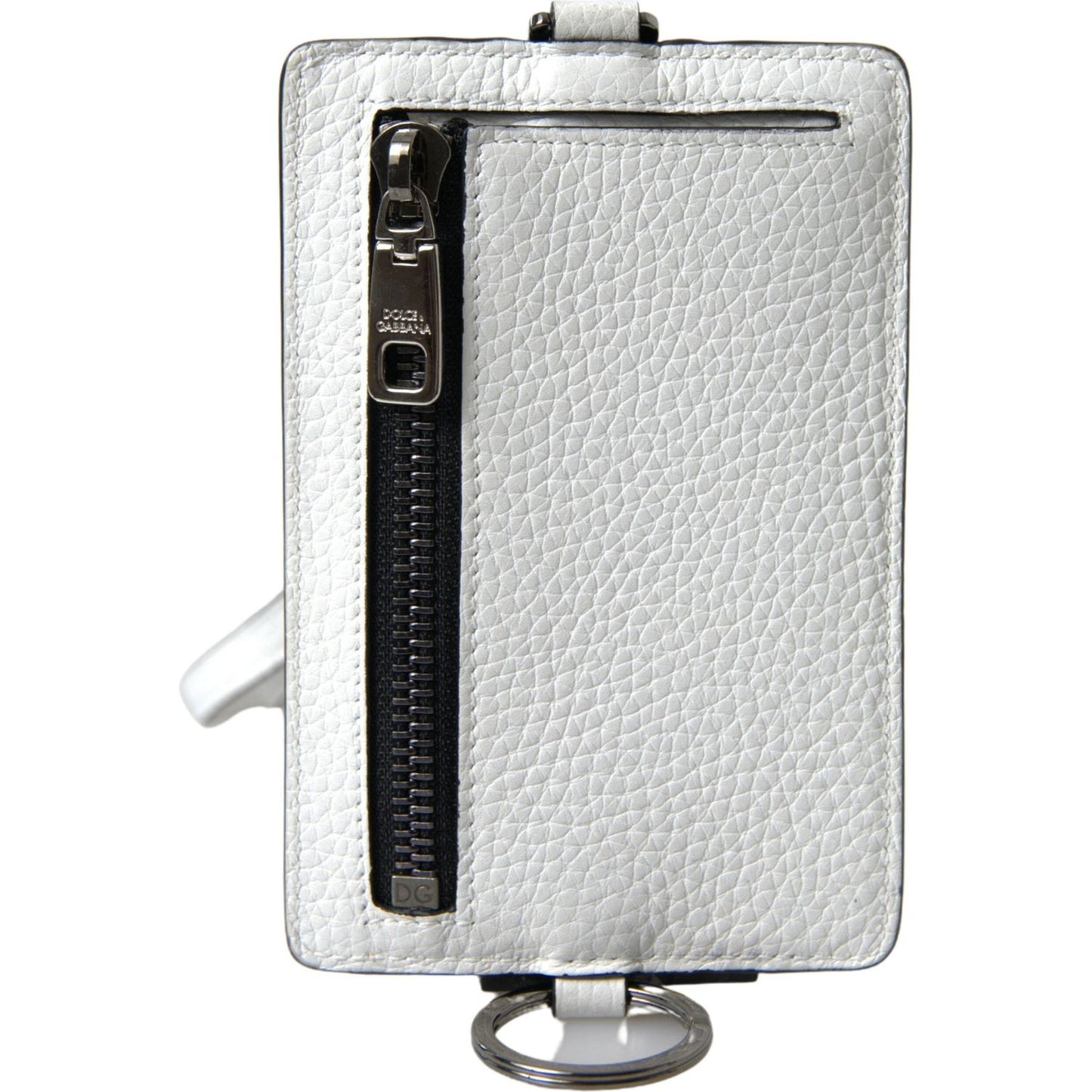 Dolce & Gabbana White Leather Lanyard Logo Card Holder Men Wallet BAG1104