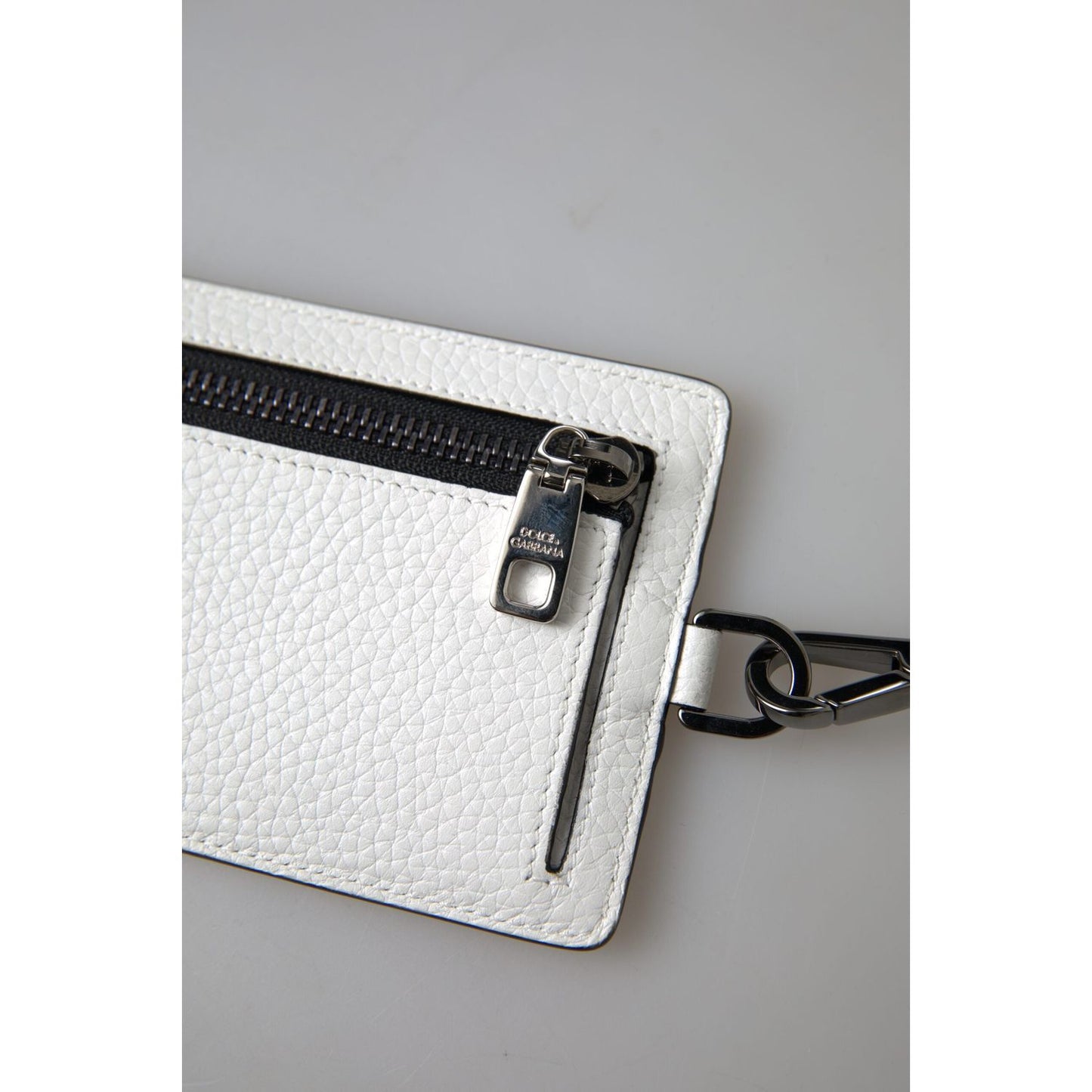 Dolce & Gabbana White Leather Lanyard Logo Card Holder Men Wallet BAG1104
