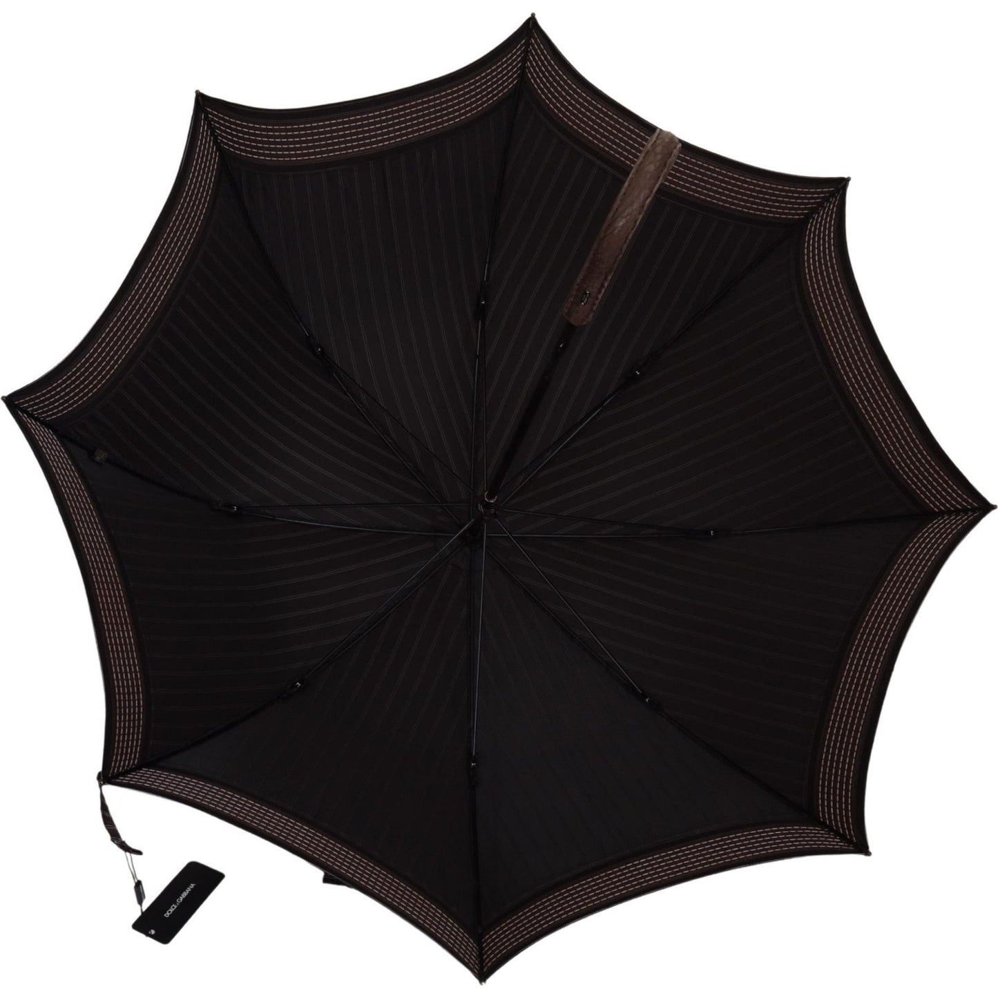 Dolce & Gabbana Brown Striped Leather Handle Collapsible Sartoria Umbrella DEC122