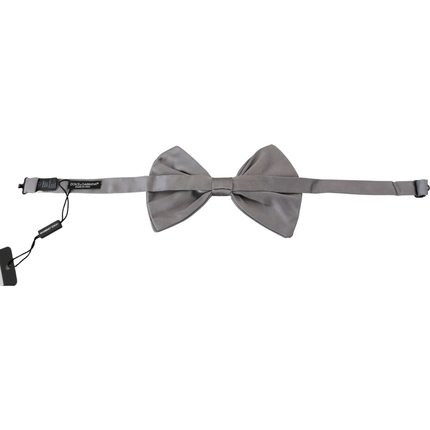Dolce & Gabbana Bow Tie Men Silver Gray Silk Adjustable Neck Papillon FT6888