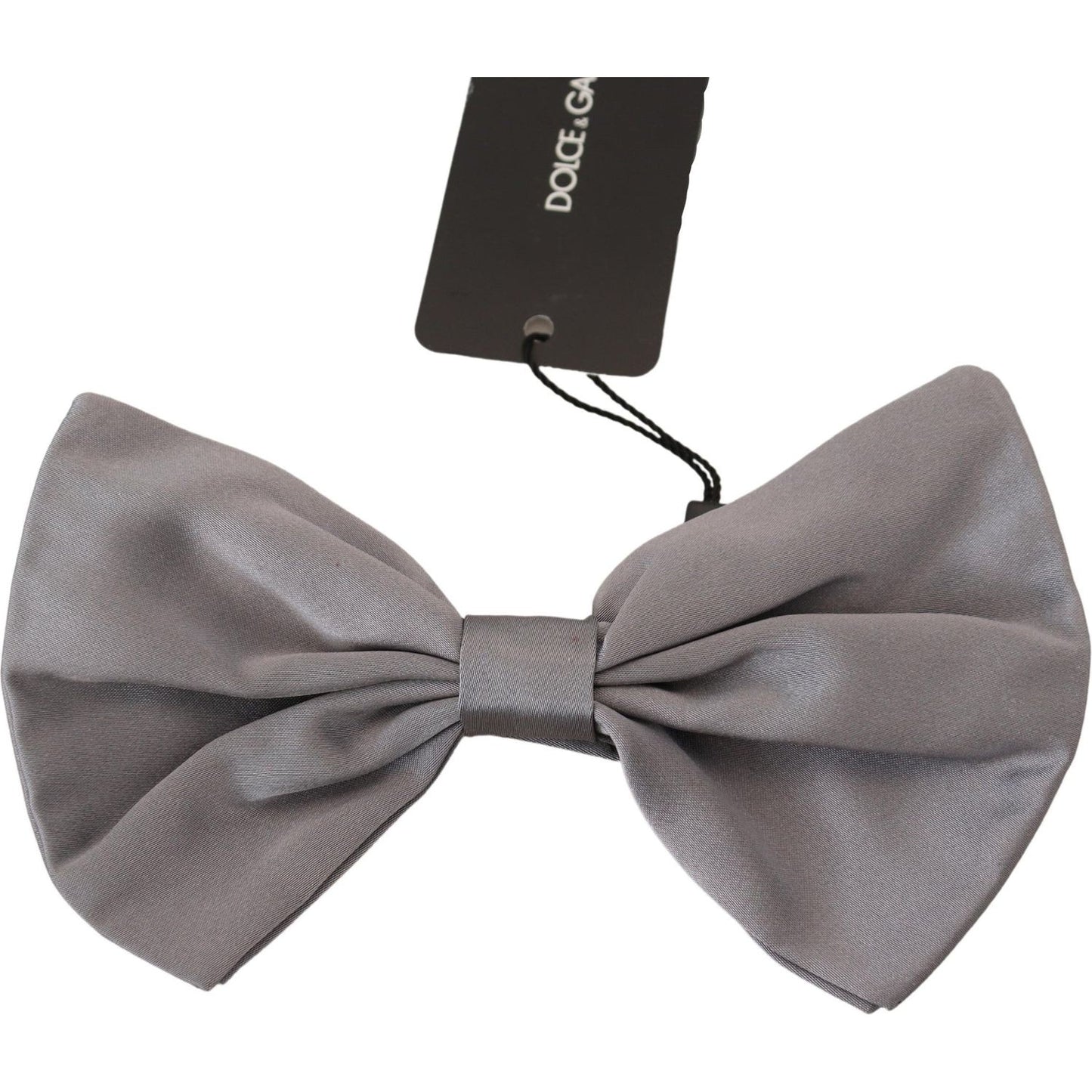 Dolce & Gabbana Bow Tie Men Silver Gray Silk Adjustable Neck Papillon FT6888