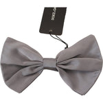 Dolce & Gabbana Bow Tie Men Silver Gray Silk Adjustable Neck Papillon FT6888