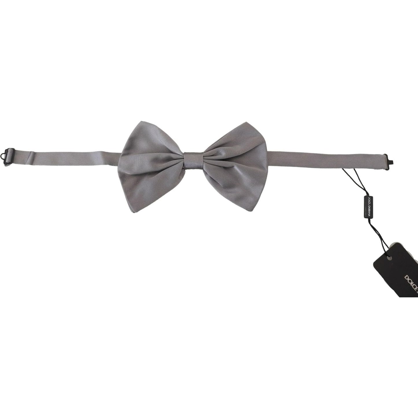 Dolce & Gabbana Bow Tie Men Silver Gray Silk Adjustable Neck Papillon FT6888
