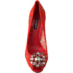 Dolce & Gabbana Red Taormina Lace Crystal Heels Pumps Shoes LA10240-35.5